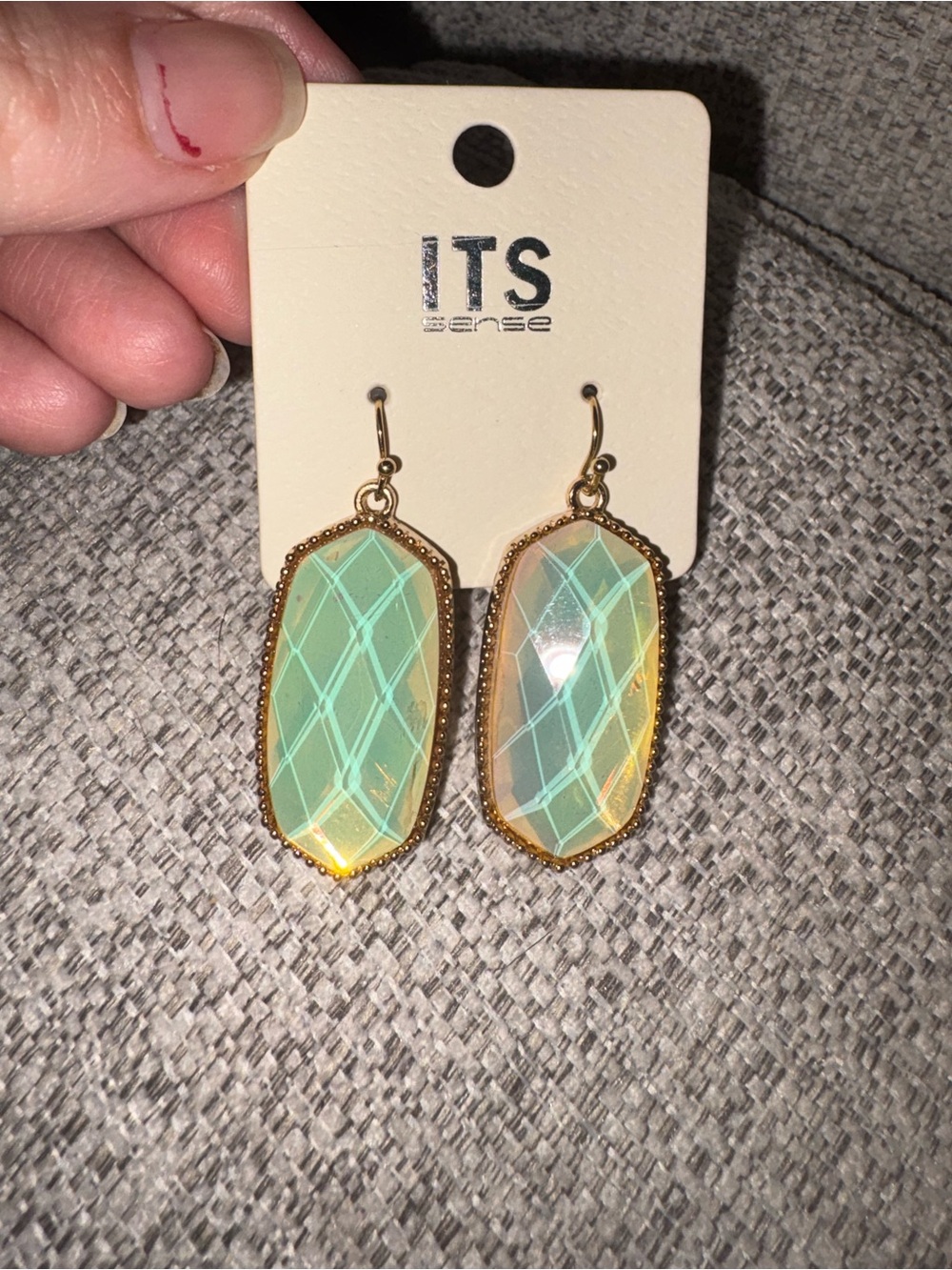 Mint Iridescent Gold Drop Earrings